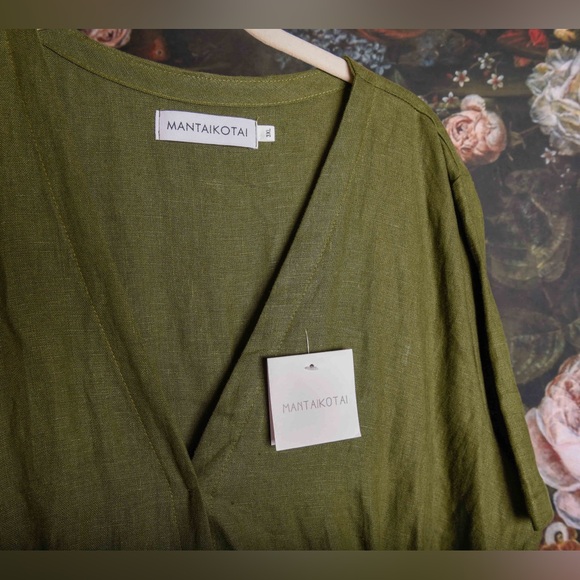Green linen sundress - handmade by seamstress (Mantaikotai on Etsy) 14/16 XL - Picture 9 of 10